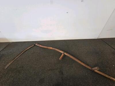 Vintage Grass or Grain Scythe &ndash; 28" Forged Steel Blade, 65" Wooden Handle, Dual Grips