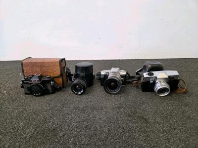 Fuji STX-2 & Minolta Maxxum 4 35mm SLRs, Kodak Instamatic Reflex w/ Lenses & Cases Bundle (Unable to test)
