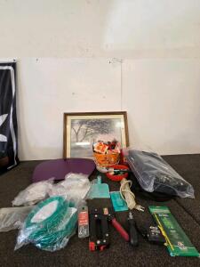 Hand tools, Oxygen tubing, 30 gallon cloth bags with handles, Halloween Decor, Christmas decor, and more