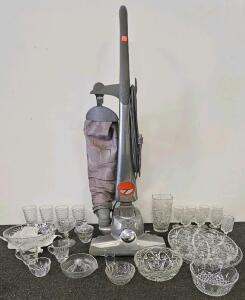 Kirby Sentria Upright Vacuum Cleaner (tested, works) with 25-Piece Cut Glassware Collection