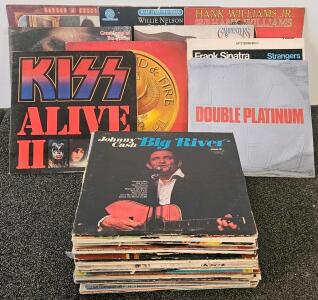 Large Lot: 28 Vintage Vinyl LP Records &ndash; Rock, Country, Pop, KISS, Johnny Cash, Carpenters