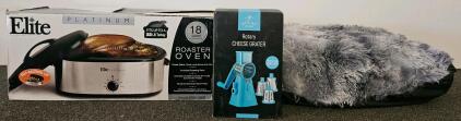 Elite 18 Qt Roaster Oven ERO-118SS, Zulay Rotary Cheese Grater, Large Gray Faux Fur Pet Bed