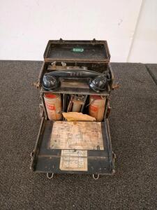 Union Pacific Railroad UPRR Portable Field Telephone, Metal Case, Batteries & Diagrams