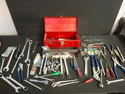 Vintage Union Steel Toolbox with 45+ Hand Tools, Craftsman, Stanley, Sockets, SAE/Metric Mix