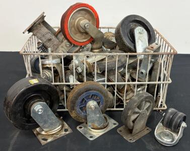 Mixed Lot of 35+ Industrial Casters and Wheels, 2&ndash;6 inch Diameter, Plate/Stem Mount, Steel Frame