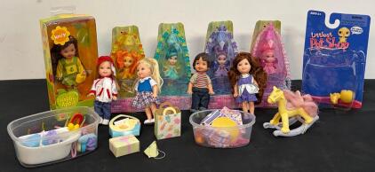Vintage Barbie & Littlest Pet Shop Collectible Doll Lot: Kelly "Marisa", Fairytopia "Jewel Necklace" Dolls, Accessories