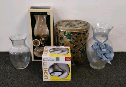 Lamplight Farms Holiday Oil Lamp, 12" Glass & Brass | LIGHT IT! 100 Lumen LED Porch Light Silver
