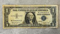 1957 & 1957B $1 Silver Certificate Pair, Blue Seals, US Treasury, Circulated, Consecutive Serial Numbers - 3