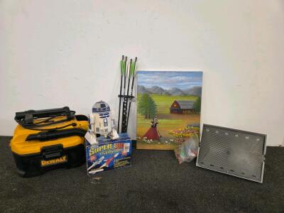 DEWALT Portable Wet/Dry Vacuum, 2 Gal Capacity, Corded, 1.85 HP, Model DCV581H, Includes Hose (Tested), Lite Bright Toy (Unable to test), R2D2 toy, Mini Flying Rocket Ships (Unable to test, may be missing parts)