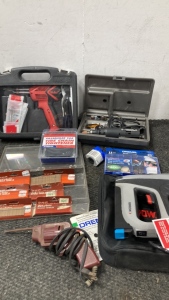 Dremel General Purpose Accessory Set And CuttingKit, Arrow Nail Gun With Nails, Weller Soldering Gun, Tire Chain Tightener And Other Item