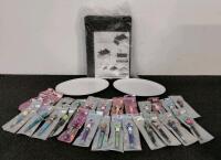25 Novelty Beaded Retractable Ballpoint Pens, Multicolor, Fun Designs, 2 Plates, Dish Rack Set