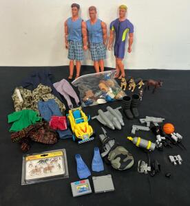 12-Inch Ken and GI Joe Action Figure Lot with Accessories, Clothing, and Animal Figures
