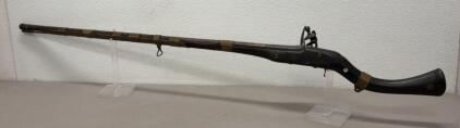 Antique Flintlock Musket, Curved Stock, Lion Rampant Proof, Brass Banding, ca. 1780&ndash;1820, ~54"