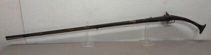 Antique Indian Toradar Matchlock Musket 58" Brass Inlay 18th-19th Century Curved Stock