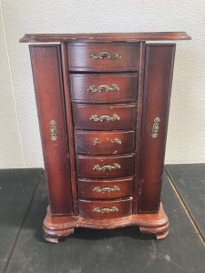 Antique Jewelry Box w/ (7) drawers and (2) Necklace Cabinets (1) Ring Compartment