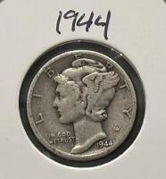 1944 & 1945 Mercury Dimes, 90% Silver, Circulated, One Philadelphia and One Denver Mint Mark - 2