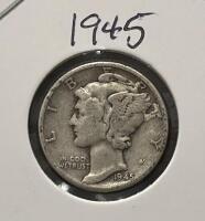 1944 & 1945 Mercury Dimes, 90% Silver, Circulated, One Philadelphia and One Denver Mint Mark - 4