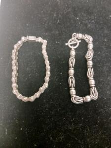 Sterling Silver 925 Bike Chain and Ornate Link Bracelets, Toggle & Box Clasp, Unisex, 8"