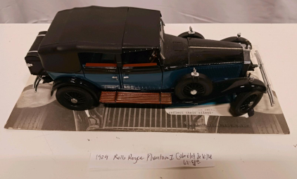 1929 Rolls-Royce Phantom I Cabriolet de Ville 1:18 Scale Model Car, Blue/Black Diecast