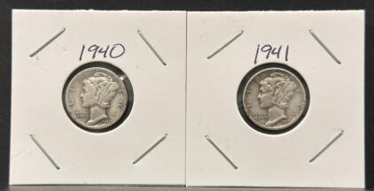 1940-S and 1941-S Mercury Dimes &ndash; 90% Silver, Fine to Very Fine Condition