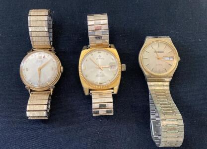Vintage Men's Watches Lot: Elgin Mechanical, Genova 21J Automatic, McGregor Quartz Day-Date ( Unable to Verify)