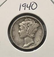 1940-S & 1941-S Mercury Dimes, 90% Silver Coins, San Francisco Mint, Circulated, 2-Coin Lot - 2