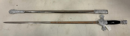 Knights of Columbus Ceremonial Sword with Scabbard, 37" Total Length, Spain Marking