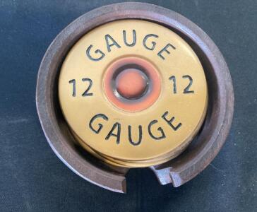 HomeWetBar 12 Gauge Shotgun Shell Coaster Set with Holder, Polyresin Stone, 5-Piece