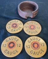 HomeWetBar 12 Gauge Shotgun Shell Coaster Set with Holder, Polyresin Stone, 5-Piece - 3