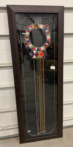 Framed Maasai Beaded Wedding Necklace with Multicolor Geometric Patterns