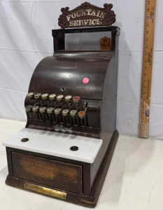 Antique National Cash Register Fountain Service ca1912, Wood/Marble, Ornate Sign, SN 2387090
