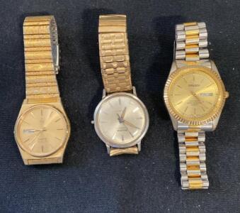 Vintage Gruen Quartz, Bulova Aerojet Automatic, Seiko Quartz Men's Watches Lot, Day/Date ( Unable to Verify )