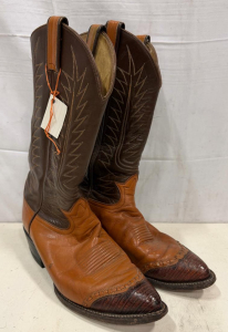 Tony Lama 6243 Cowboy Boots Men&rsquo;s 8.5 D, Lizard Toe, Brown Western Leather, USA