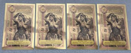(4) Idaho Goldback 1/4 Goldback Notes, 2026, 24K Gold, Serial AH346989, Justitia Artwork