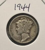 1944 and 1945-S Mercury Dimes, 90% Silver, Circulated, U.S. Mint, Adolph Weinman Design - 2