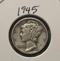 1944 and 1945-S Mercury Dimes, 90% Silver, Circulated, U.S. Mint, Adolph Weinman Design - 4