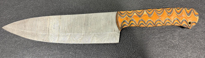 Handmade Damascus Steel Chef Knife, Custom Orange Patterned Handle, Full Tang, 8&rdquo; Blade Approx.