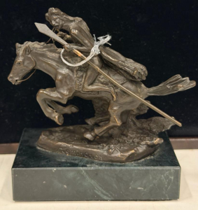 Remington "The Cheyenne" Bronze Sculpture on Marble Base &ndash; Native American Warrior on Horseback