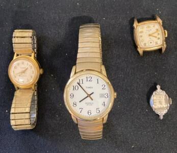 Vintage Timex Indiglo & Mechanical Watches, Elgin 17 Jewel, Trinkkraft Art Deco, Stretch Bands ( Unable to Verify)