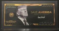 (3) Donald Trump "Save America" $10,000 Novelty Bills &ndash; Gold Highlights, Protective Sleeve - 2