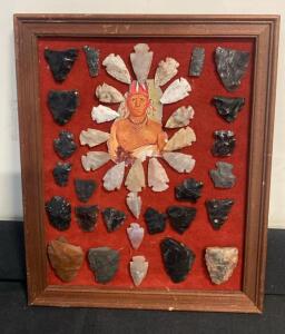 Framed Native American Arrowhead Collection Featuring Chief "Mole in the Forehead"
