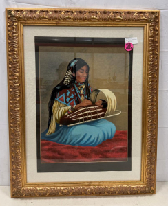 Framed Vicky L. Knutson Native American Mother and Child Signed Print, 33" x 27", Ornate Frame