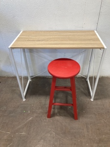 Small Desk and Red Bar Stool
