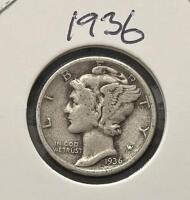 1935 & 1936 Mercury Dimes &ndash; 90% Silver, Circulated Condition - 2
