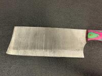 Damascus Steel Chef&rsquo;s Cleaver, 7.5" Blade, Full Tang, Multi-Color Stabilized Wood Handle - 3