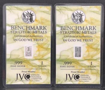 (2) Benchmark Strategic Metals 1 Grain .999 Fine Silver Bars, Encapsulated with Certificates