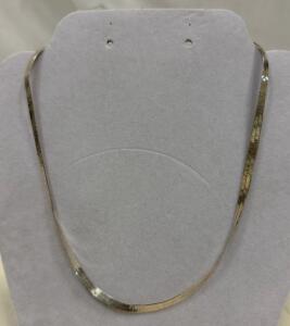Sterling Silver 925 Italy Herringbone Chain Necklace, 18&rdquo; Length, Lobster Clasp