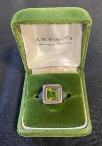 Sterling Silver Peridot Square Bezel Ring, Size 6, J. M. Stall Co, Original Box ( Unable to Verify )