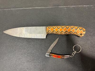Custom Damascus Fixed Blade Knife with Multicolored Handle, Approx. 5&ndash;6" Blade