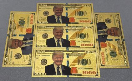 (5) Donald J. Trump $1000 Gold Foil Collectible Notes with Serial GOLD 999999999